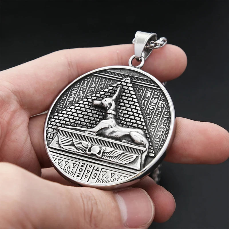 Fashion Style Ancient Egyptian God Of Death Anubis Pendant Stainless Steel Mythology Necklaces Men's Biker Jewelry Dropshipping