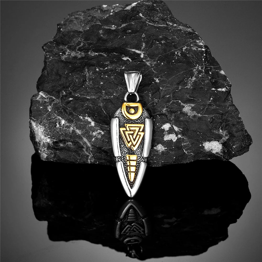 Vikings Rune Gungnir Arrowhead Necklace Men Stainless Steel Norse Mythology Odin's Spear Pendant Charm Valknut Amulet Jewelry