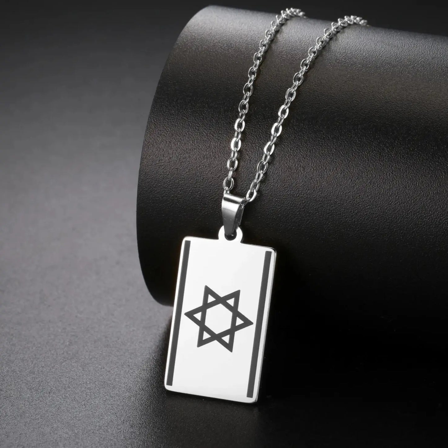 LIKGREAT Country Flag Star of David Hexagram Necklace Stainless Steel Pendant Square Plate Jewish Jewelry Gift Wholesale