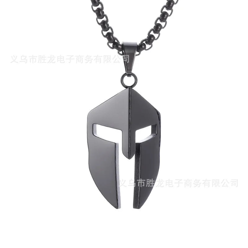 Ancient Greek retro classic Spartan Warrior Mask Mask Pendant Hip Hop stainless steel necklace men's sweater chain