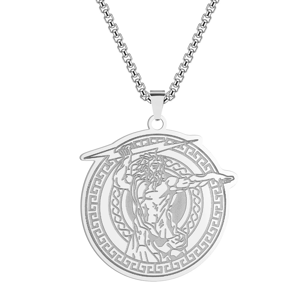 CHENGXUN Thunder God Zeus Pendant Necklace for Men Boys Stainless Steel Punk Ancient Greek Mythology Charm Chain Hip Hop Jewelry