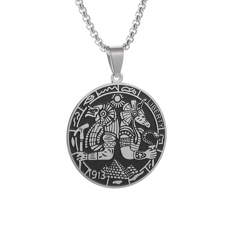 Egyptian Mythology Spot Wolf Head Anubis Round Pendant Stainless Steel Necklace Gift