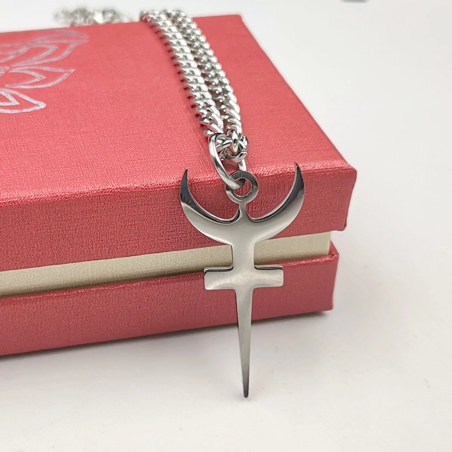 Hades Symbol Necklace Religious Trident Pendant Stainless Steel Ancient Greek Amulet Necklace Perfec Gift for Sailors Chain 24''