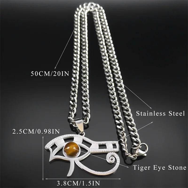 Stainless Steel Tiger Eyes Eye of Horus Necklace for Women Men Vintage Egyptian Pharaoh Necklaces Fashion Jewelry Gifts N9716S03