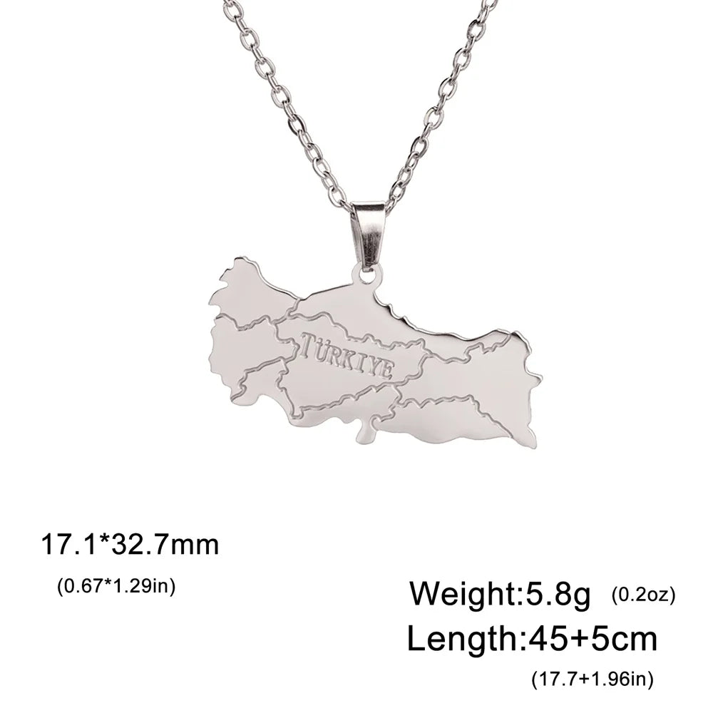 EUEAVAN Trendy Turkey Map Pendant Necklace Stainless Steel Country Ethnic Necklaces for Women Men Turkish Anniversary Jewelry