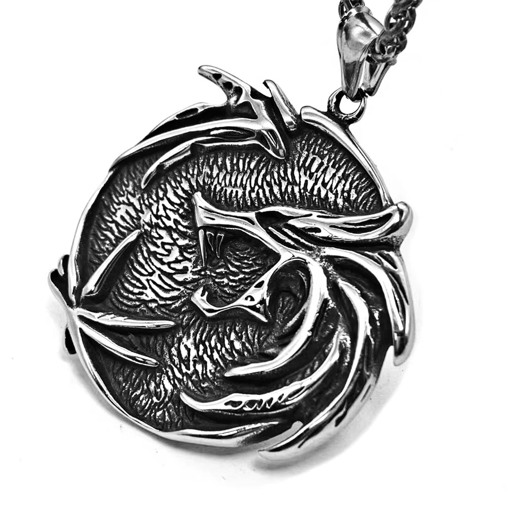 Vintage Vikings Odin's Wolf Necklaces Men Stainless Steel Norse Mythology Celtic Dragon Fenrir Amulet Pendant Men Charm Jewelry