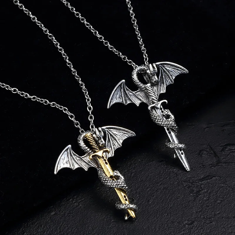 Vintage Greek Mythology Sword Pterodactyl Necklace for Men and Women Amulet Jewelry Gift