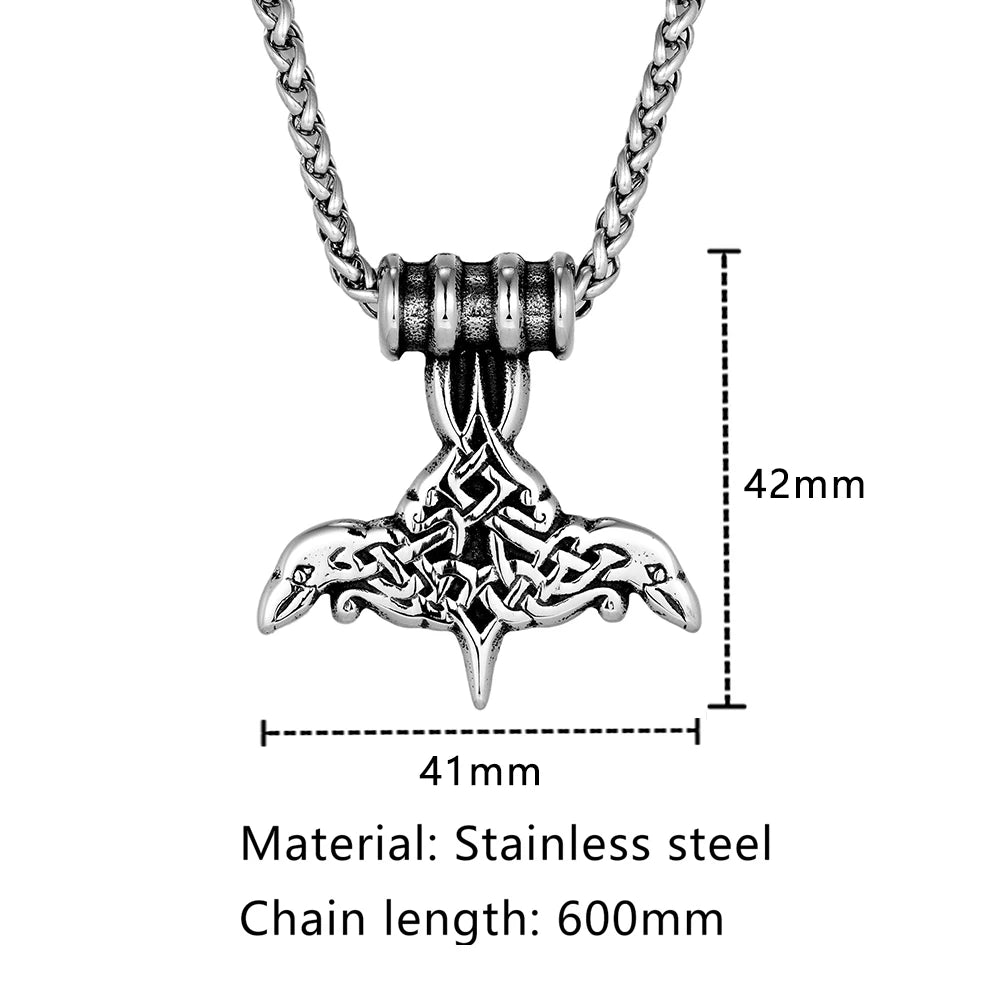 Punk Norse Mythology Huginn Muninn Necklaces Men Vintage Vikings Double-sided Odin's Crow Pendant Stainless Steel Jewelry Gifts