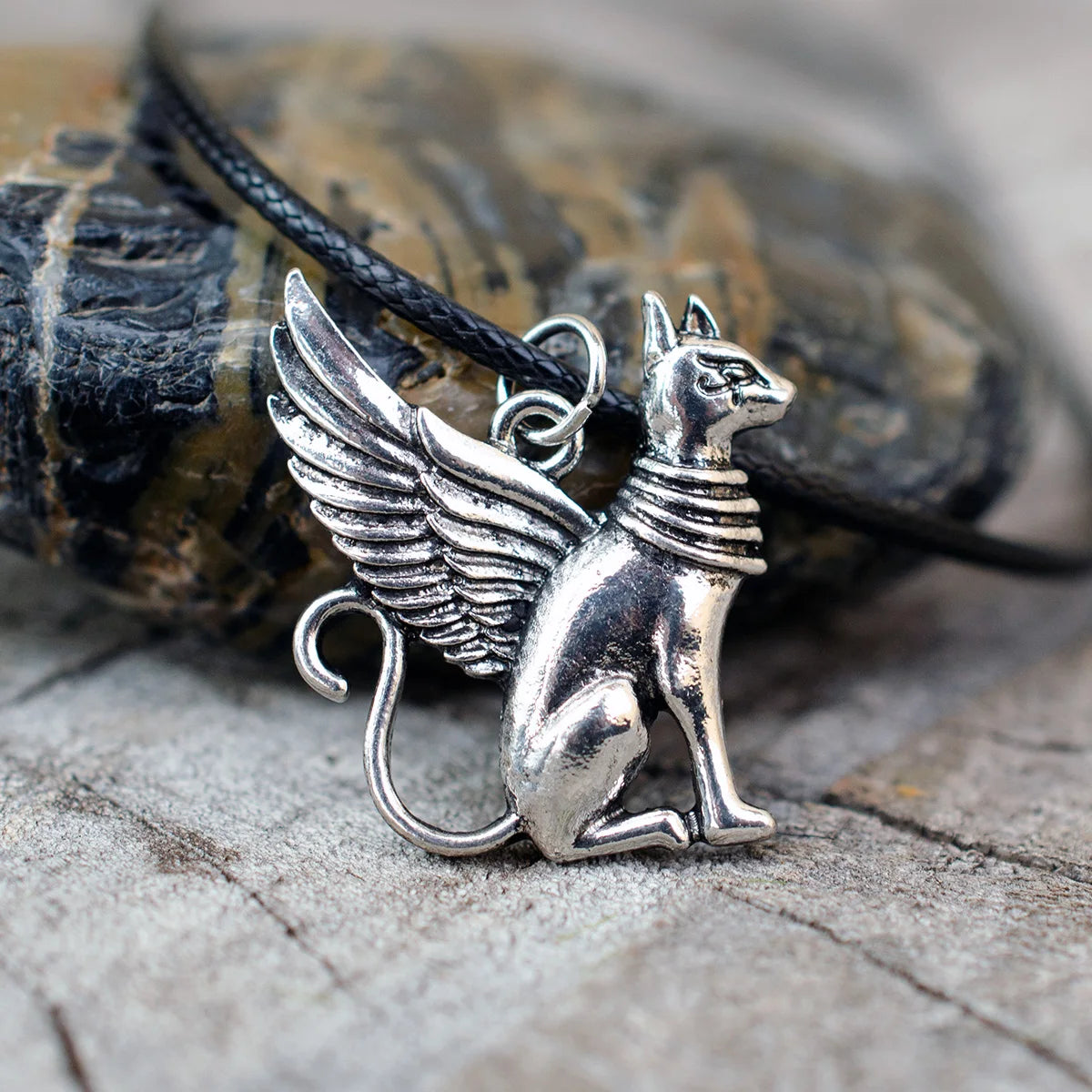 Silver Plated Cat Wing Pendant Egyptian Mythology Bastet Necklace