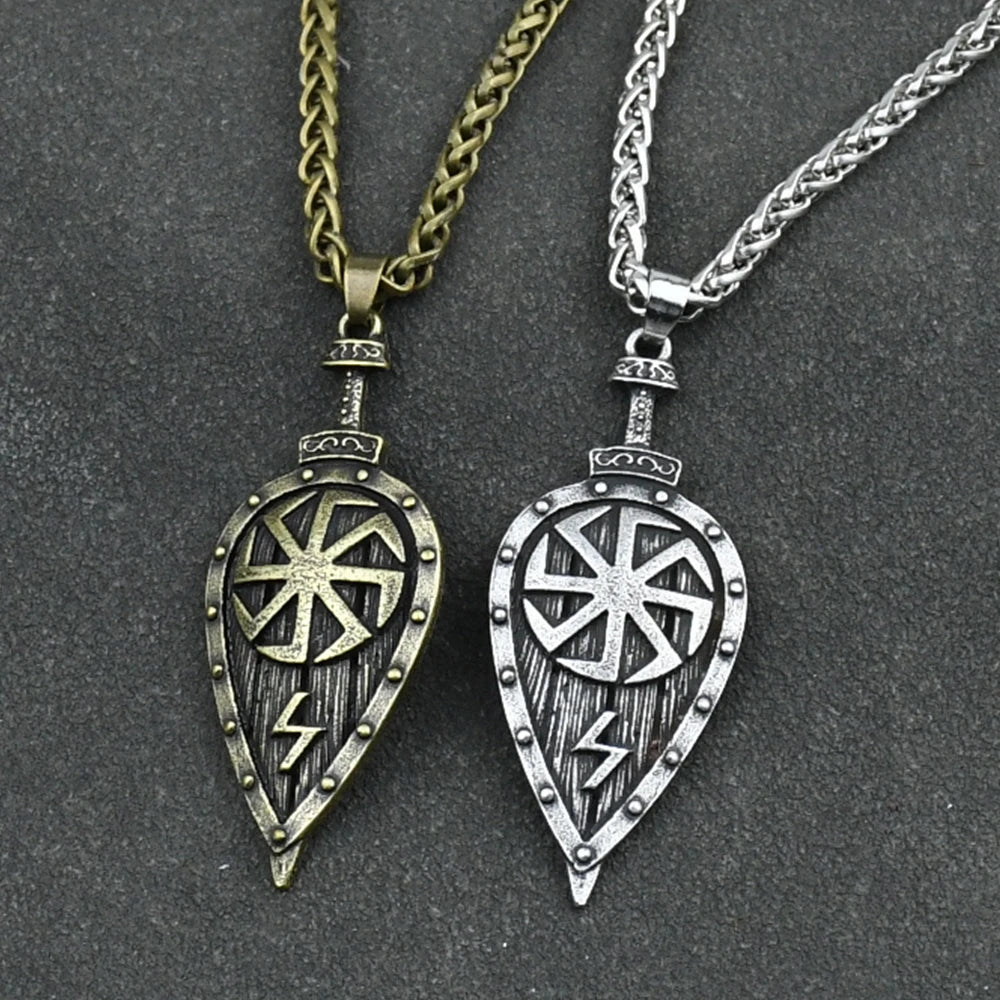 Slavic Kolovrat Sword Shield Amulet Pendant Viking Talisman Runes Jewelery Necklace For Men Women