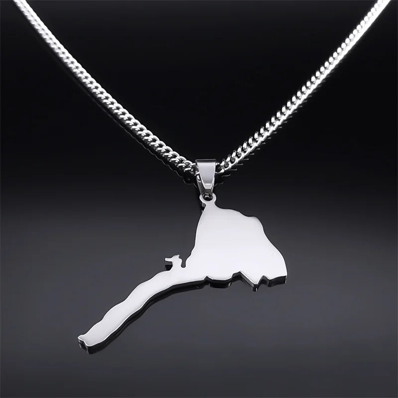 Eritrea Flag Map of Eritrean Country Necklace Women Men Stainless Steel Silver Color Pendant African Necklaces Jewelry