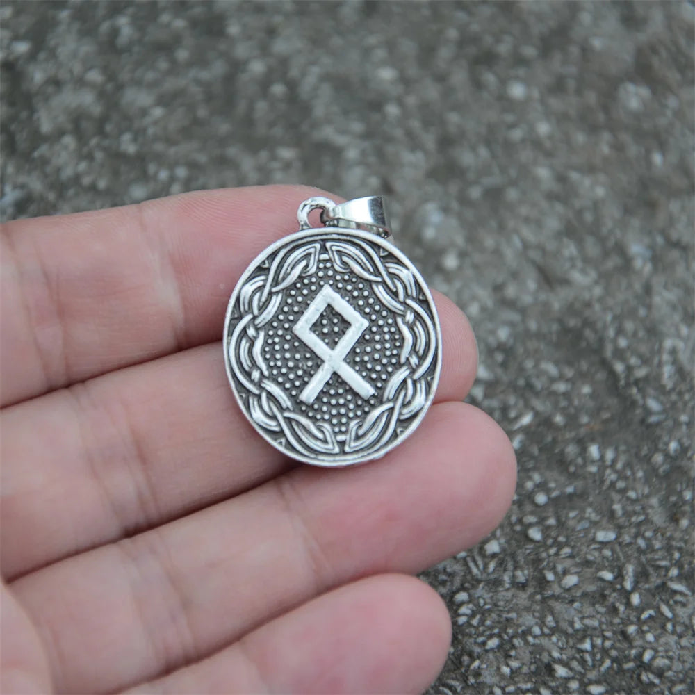 Runic Runes Othila Amulet Viking Raven On Back Mens Womens Necklaces