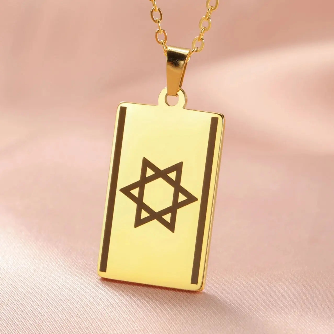 LIKGREAT Country Flag Star of David Hexagram Necklace Stainless Steel Pendant Square Plate Jewish Jewelry Gift Wholesale