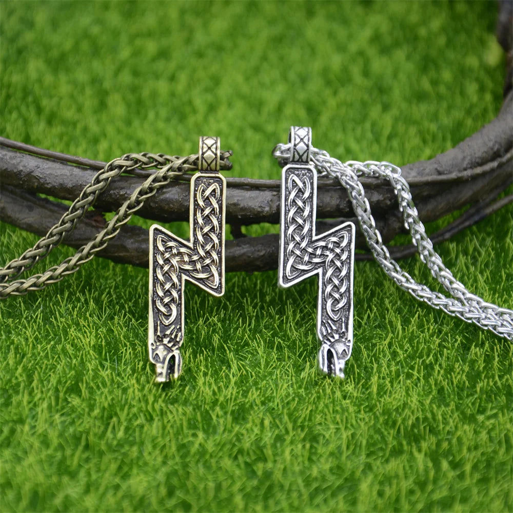 Double Sides Norse Runes Jewelry Sowulo Wolf Pendant Viking Necklace Talisman Jewelry