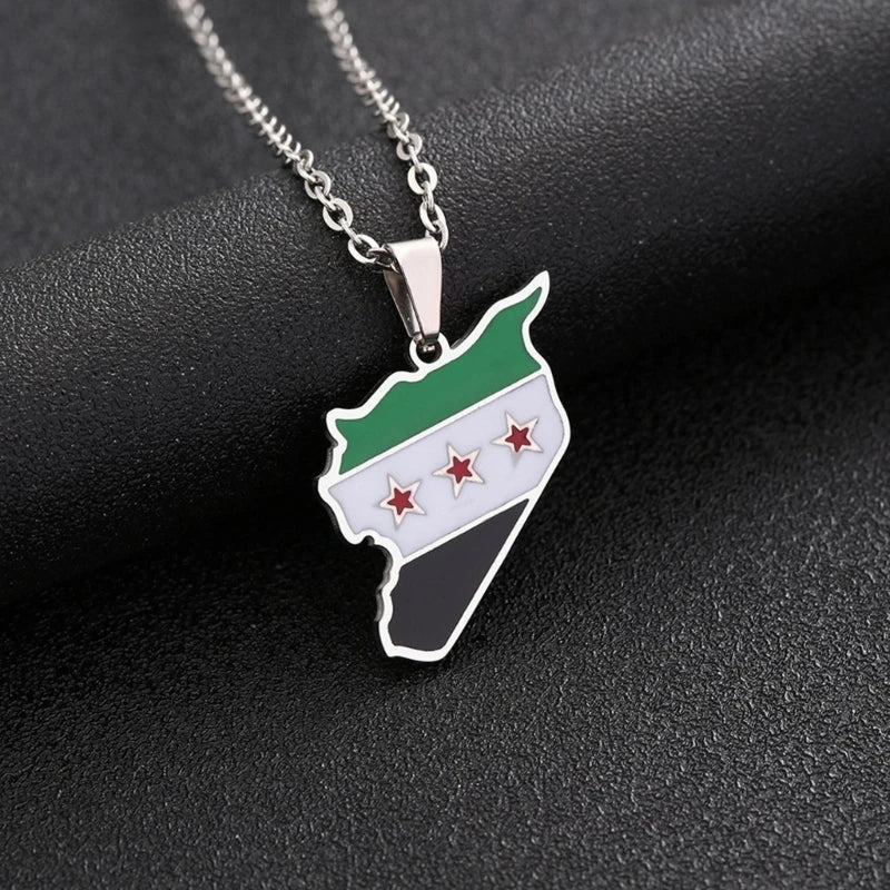 Fashion Syrians Country Map Necklace For Women Men Clavicle Chain Friendship Jewelry Hip-Hop Necklace Decorations