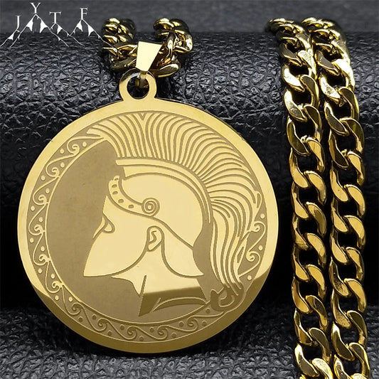 Spartan Warriors Helmet Medal Pendant Necklaces for Women Men Hip Hop Stainless Steel Greek Mythology Necklaces Jewelry NXHXD546