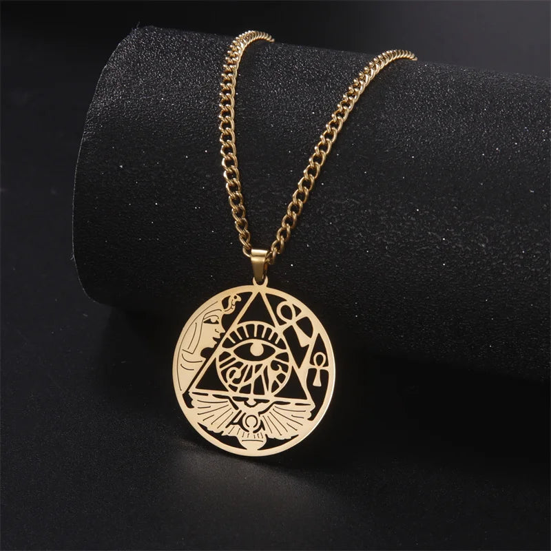 Stainless Steel Ankh Egyptian Eyes Leather Rope Chain Necklaces Man Mythology Eye of Ra Horus Symbol Necklace for Women Jewelry