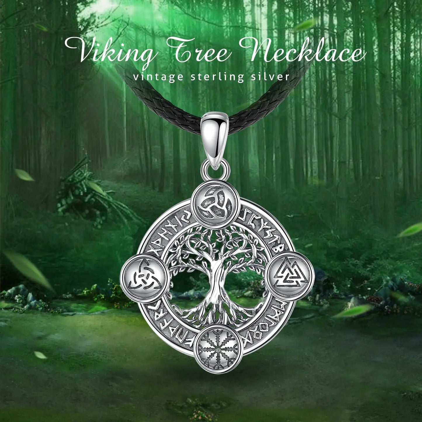 Eudora 925 Sterling Silver Tree of Life Necklace  Norse runes Hexe Celtic Knoten Yggdrasil Amulett Pendant Man Viking Jewelry