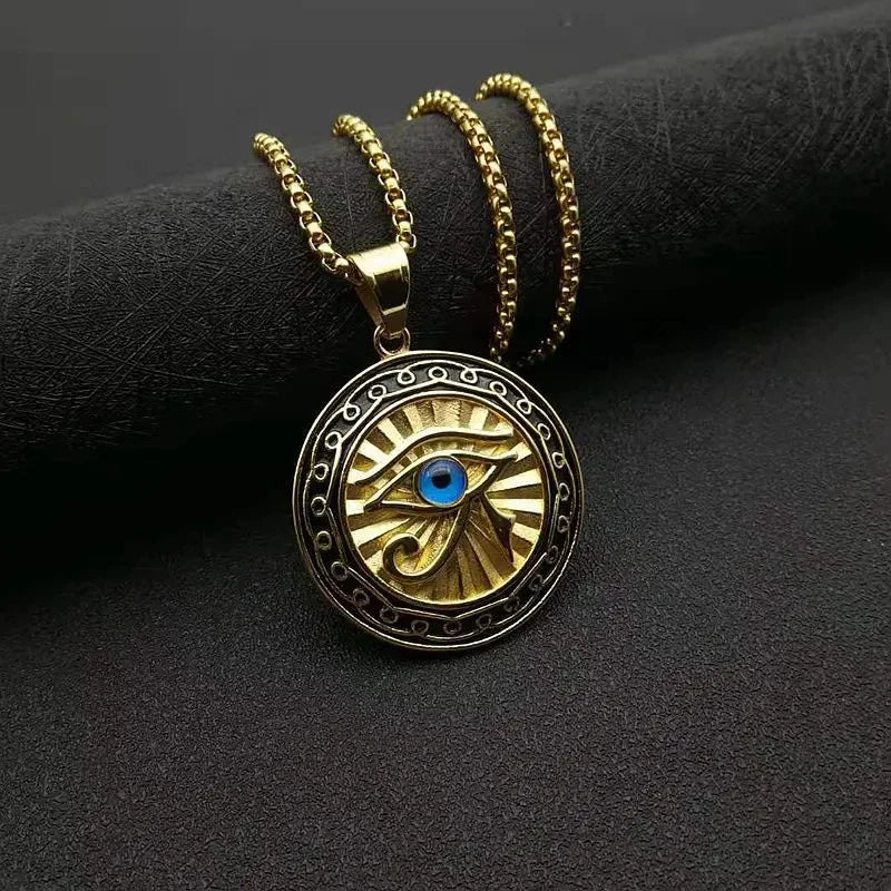 Ancient Egyptian Eagle Head God Eye of Horus Pendant Stainless Steel Eye of God Necklace Men\\'s Punk Amulet Jewelry Gift