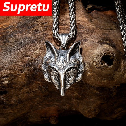 Retro Vikings Fox Pendant Necklace Men Stainless Steel Norse Mythology Ancient Finland Revontulet Amulet Charm Jewelry Male Gift