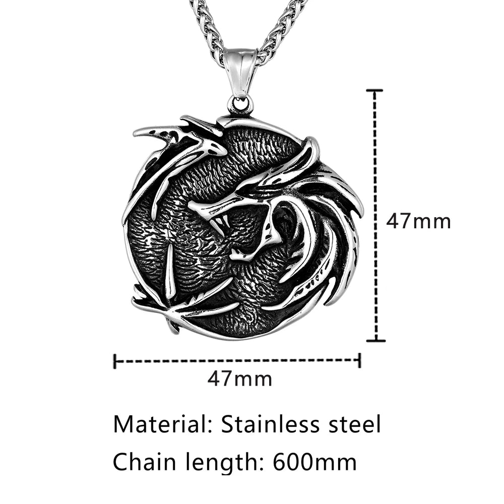 Vintage Vikings Odin's Wolf Necklaces Men Stainless Steel Norse Mythology Celtic Dragon Fenrir Amulet Pendant Men Charm Jewelry