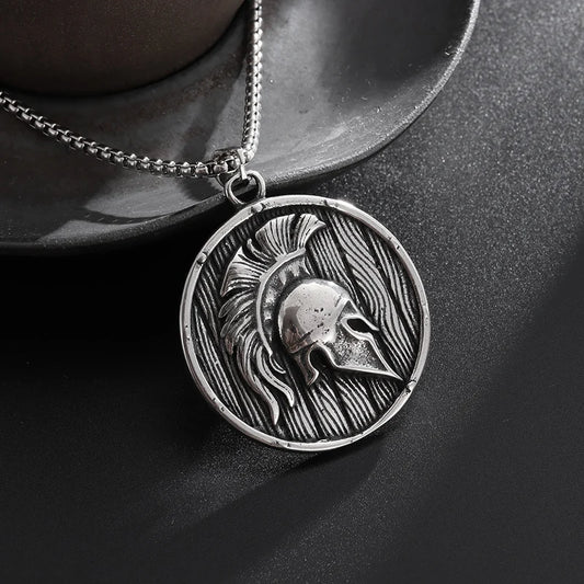 Stainless Steel Classic Greek Spartan Warrior Shield Helmet Pendant Necklace Men Women Guardian Jewelry