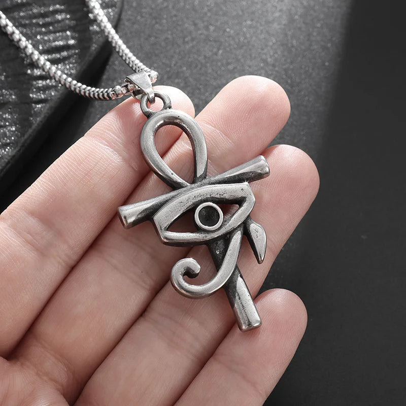 Classic Vintage Style Ankh Symbol Greek Letter T and Eye of Horus Fit Stainless Steel Pendant Necklace Amulet Party Gift Jewelry