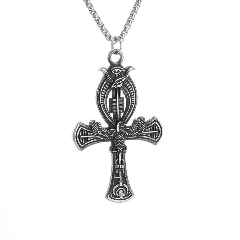 Vintage Egyptian Key of Life Ankh Cross Pendant Horus Patronus Necklace Men's Fashion Pharaoh Amulet Jewelry