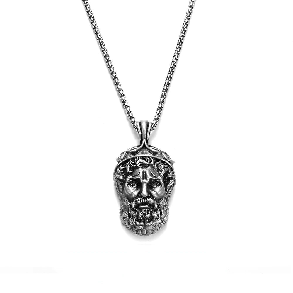 Personality Greek Mythology Jesus Christ Pendant Necklace for Men Women's Motorcycle Party Long Chain Hip Hop Jewelry