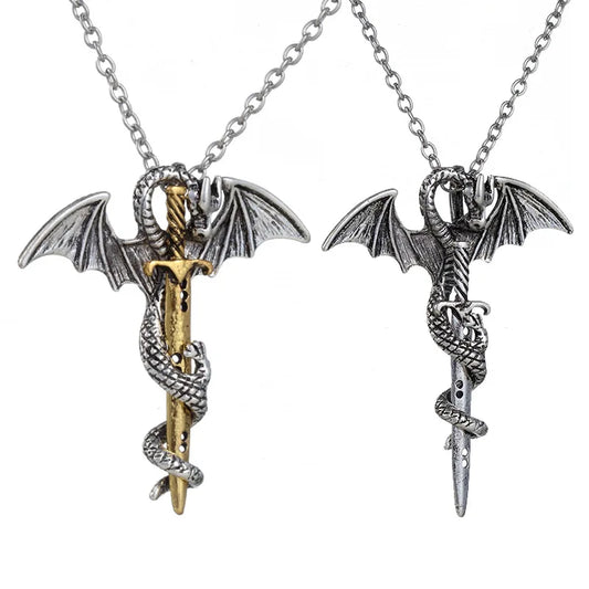 Vintage Greek Mythology Sword Pterodactyl Necklace for Men and Women Amulet Jewelry Gift