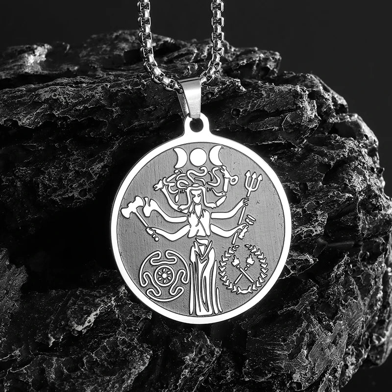 Stainless Steel Ancient Greek Medusa Snake Goddess Disc Pendant Necklace Men's Personalized Punk Hip Hop Party Jewelry