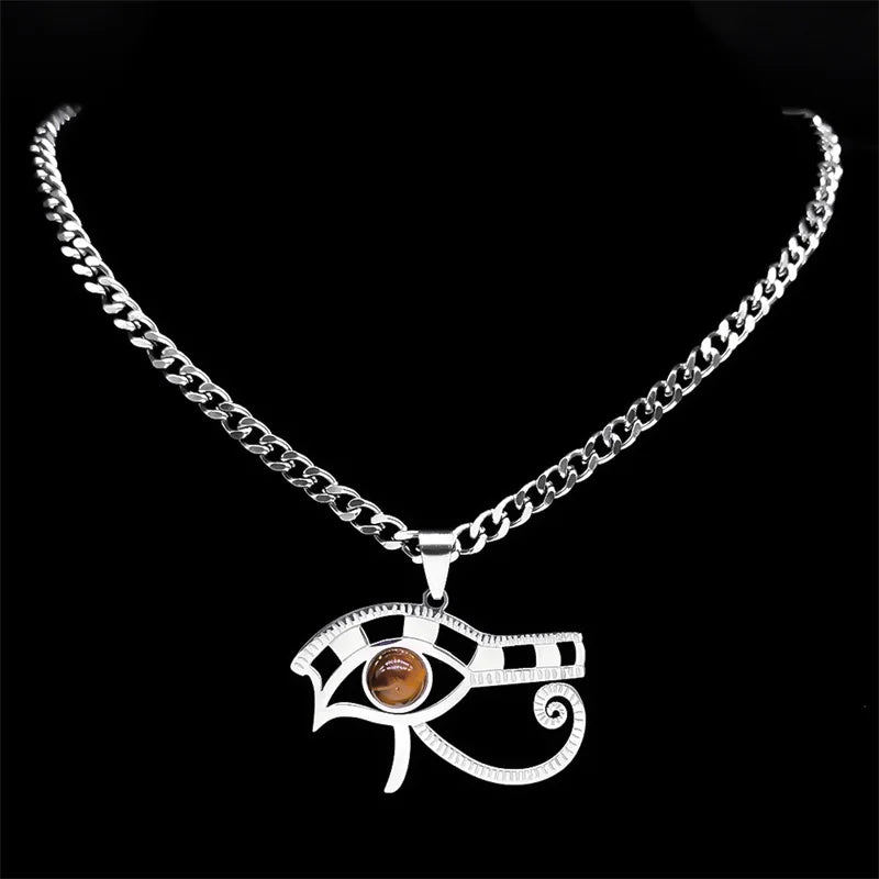 Stainless Steel Tiger Eyes Eye of Horus Necklace for Women Men Vintage Egyptian Pharaoh Necklaces Fashion Jewelry Gifts N9716S03