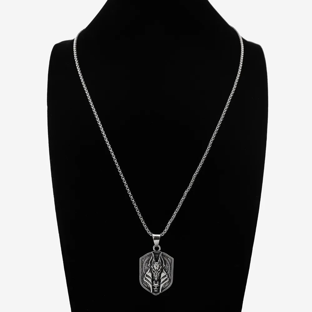 Retro Pop Egyptian Anubis Necklace Jewelry Personality Men Wolf Head Holiday Gift Hip Hop Pendant