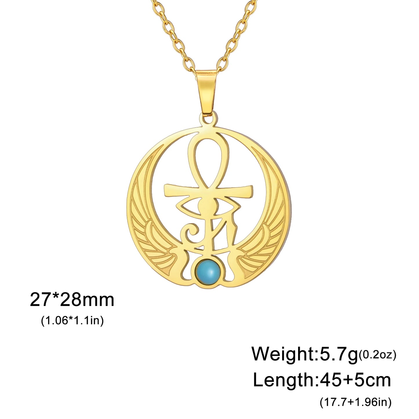 Jeshayuan The Wings of the Goddess Isis Pendant Necklace For Women Ankh Eye of Horus Stainless Steel Religious Jewelry Gift