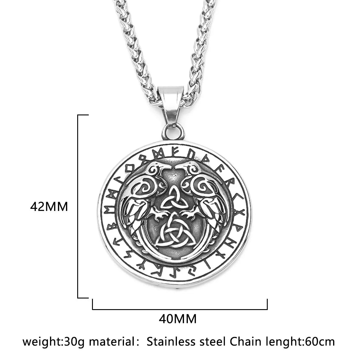 Nordic Mythology Odin Raven Celtic Knot Necklace Ancient Script Helmet of Awe Pendant Vikings Men Stainless Steel Jewelry