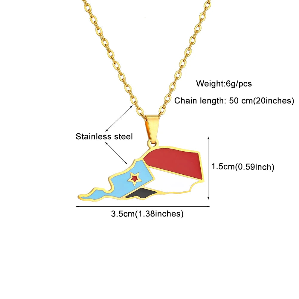 Fashion South Yemen Map Flag Pendant Necklace Stainless Steel Men Women Country Maps Gold Color Silver Color Jewelry Gift