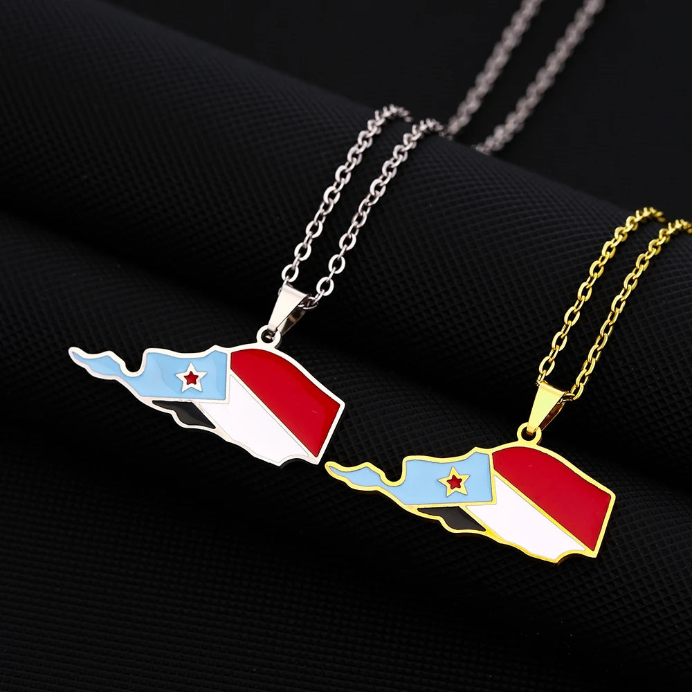 Fashion South Yemen Map Flag Pendant Necklace Stainless Steel Men Women Country Maps Gold Color Silver Color Jewelry Gift