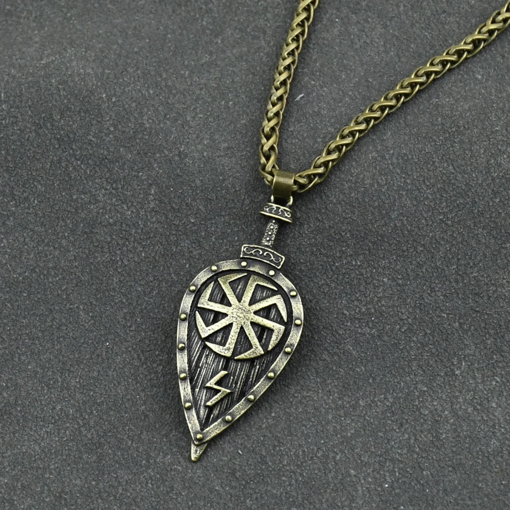 Slavic Kolovrat Sword Shield Amulet Pendant Viking Talisman Runes Jewelery Necklace For Men Women