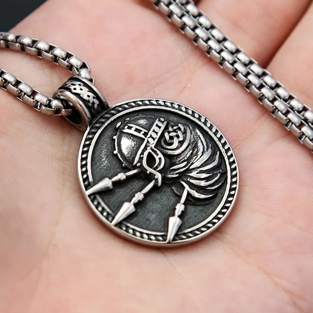 Stainless Steel Men's King of War Spartan Necklaces Vintage Vikings Warrior Pendant Chain Ancient Greek Warrior Amulet Jewelry