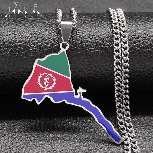 Eritrea Flag Map of Eritrean Country Necklace Women Men Stainless Steel Silver Color Pendant African Necklaces Jewelry