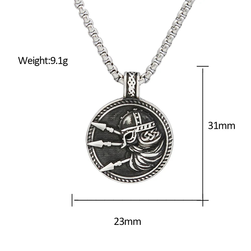 Stainless Steel Men's King of War Spartan Necklaces Vintage Vikings Warrior Pendant Chain Ancient Greek Warrior Amulet Jewelry