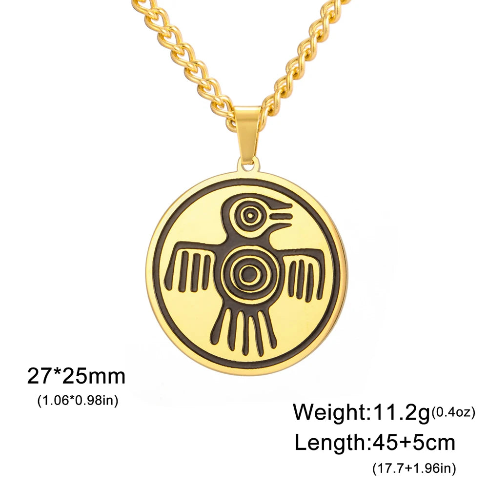 Dawapara Aztec Spirit Bird Symbol Necklace Mayan Culture Power Strength and Courage Amulet Pendant Stainless Steel Jewelry