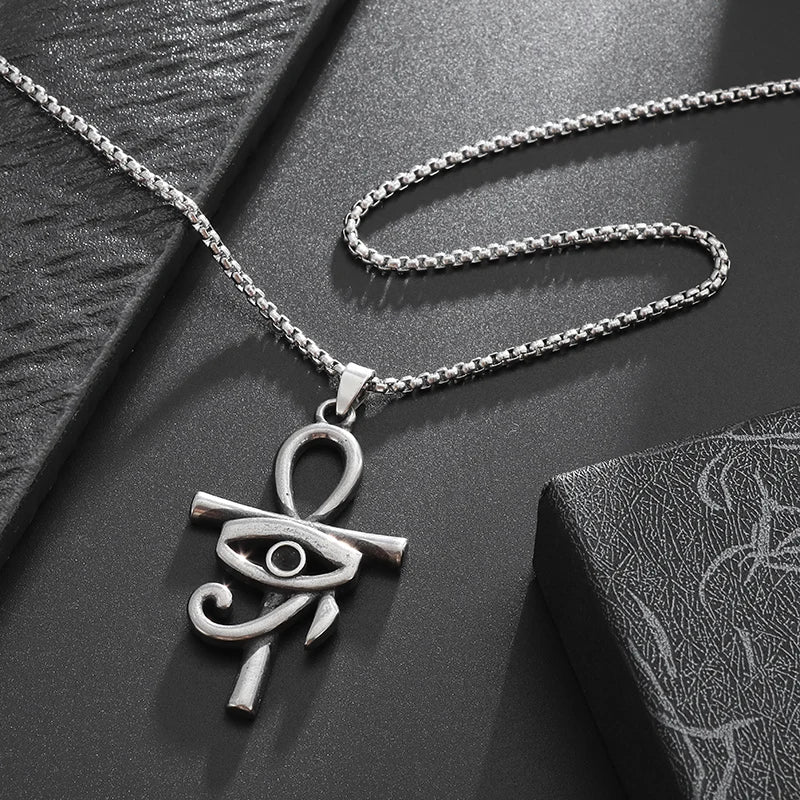 Classic Vintage Style Ankh Symbol Greek Letter T and Eye of Horus Fit Stainless Steel Pendant Necklace Amulet Party Gift Jewelry