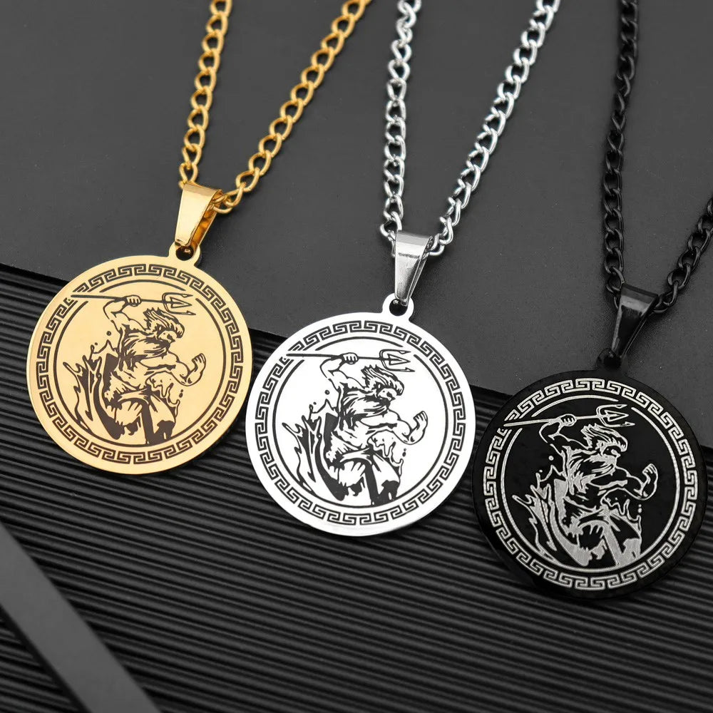 New Vintage Stainless Steel Necklace Ancient Greek mythology Poseidon Pendant necklace Fashion Luxury Chain Necklace Jewelry