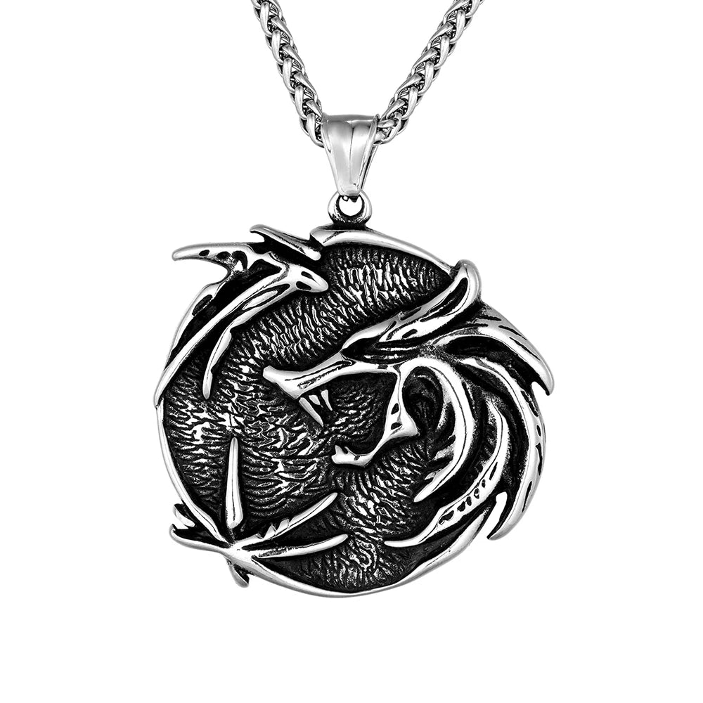 Vintage Vikings Odin's Wolf Necklaces Men Stainless Steel Norse Mythology Celtic Dragon Fenrir Amulet Pendant Men Charm Jewelry