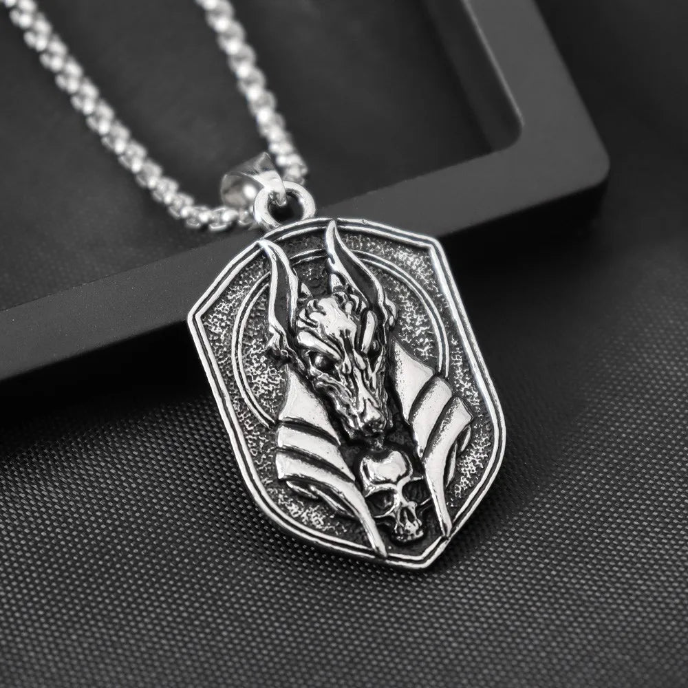 Retro Pop Egyptian Anubis Necklace Jewelry Personality Men Wolf Head Holiday Gift Hip Hop Pendant