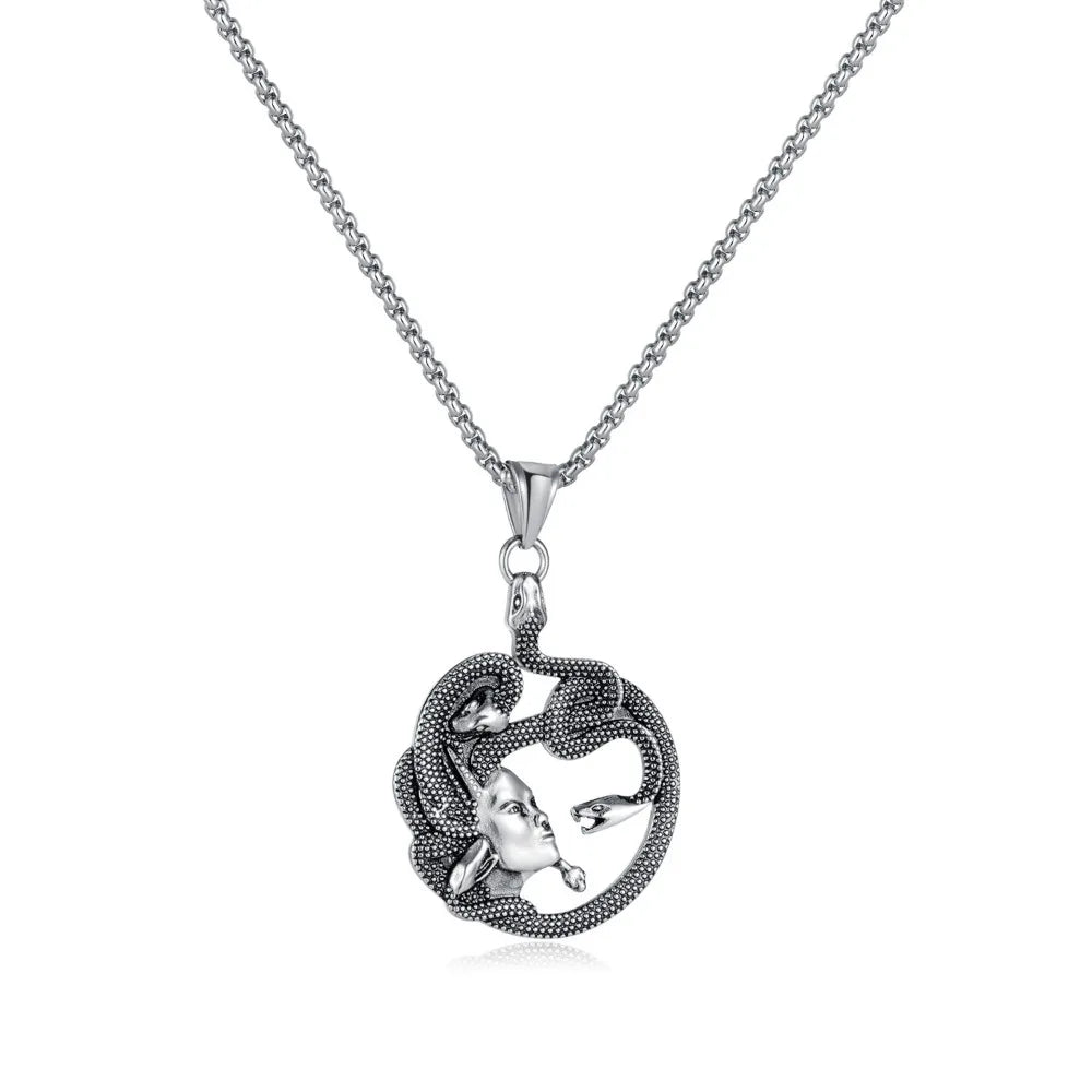 European and American Retro Egyptian Mythology Snake Woman Medusa Pendant Stainless Steel Dominant Men's Necklace