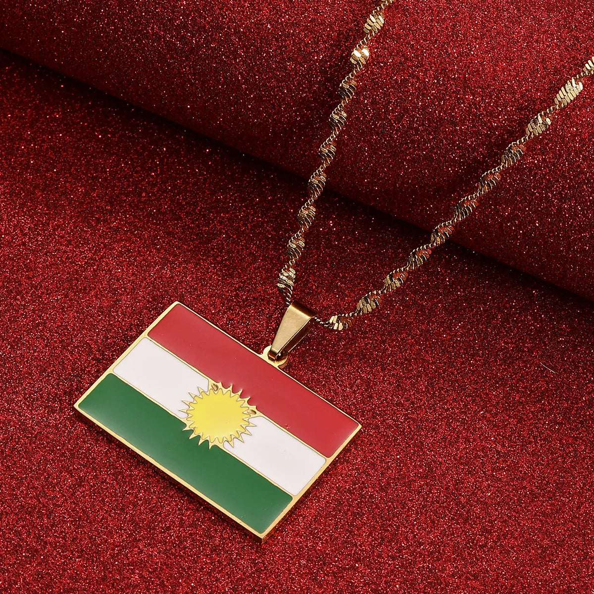 Kurdistan Flag Pendant Necklace Stainless Steel Men Women Country  Jewelry