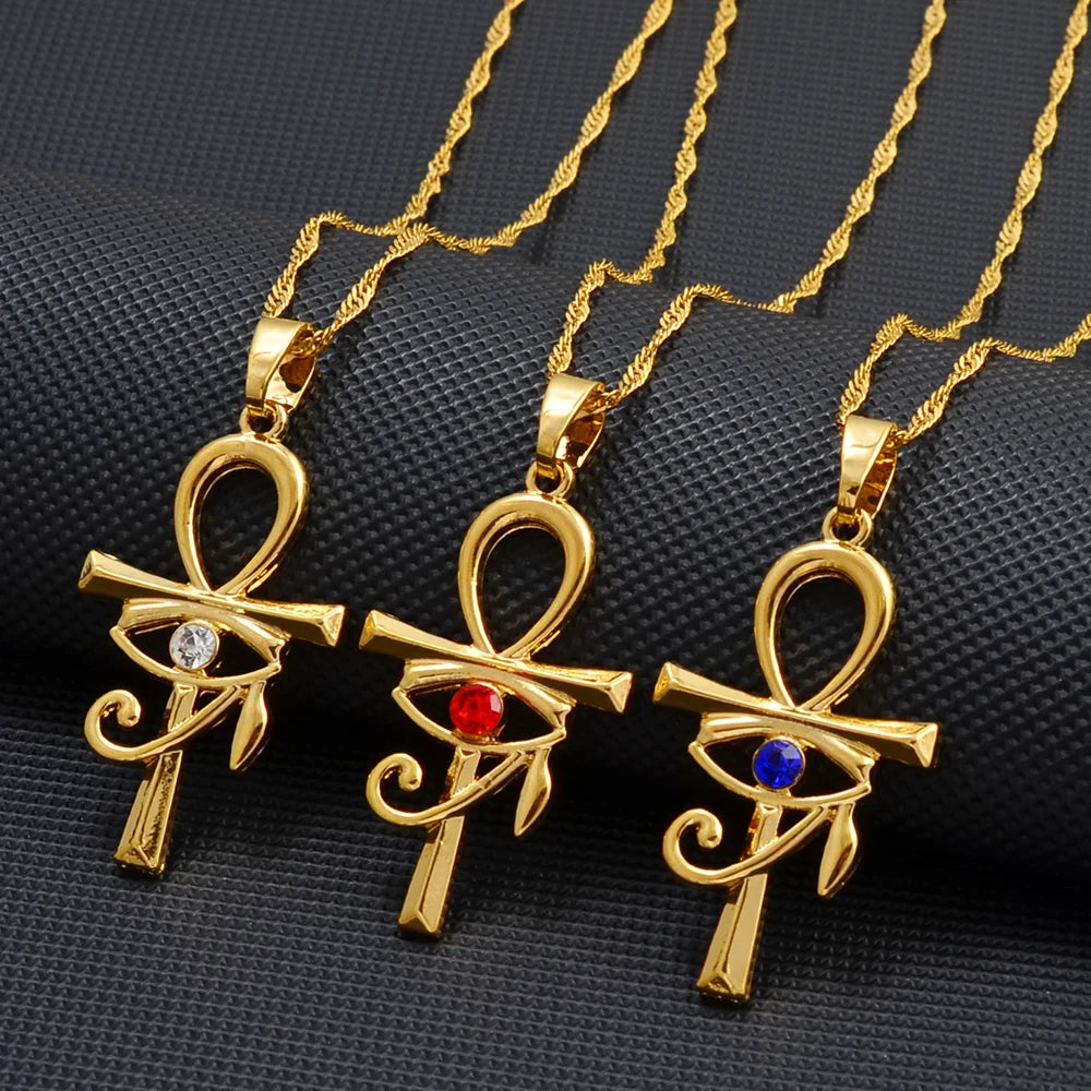 Anniyo Ancient Egypt Symbol Ankh Cross & Eye Pendant Necklaces African Amulet Jewelry Egyptian Charms Accessories Stone @262506