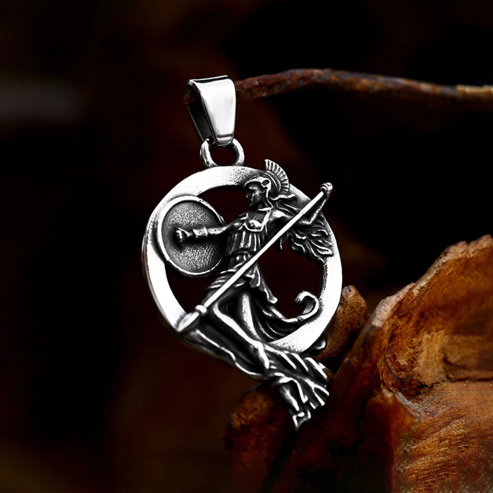 Fashion Retro Stainless Steel Athena Greek Goddess Pendant Punk Men Woman Motorcycle Amulet Necklace Jewelry Gift Wholesale